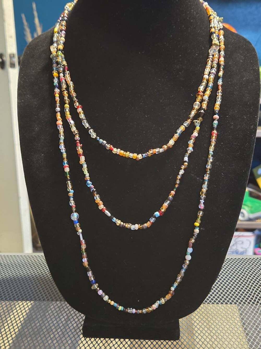 Vintage Multi Strand Glass and Seed Bead Long Necklace 72 inches